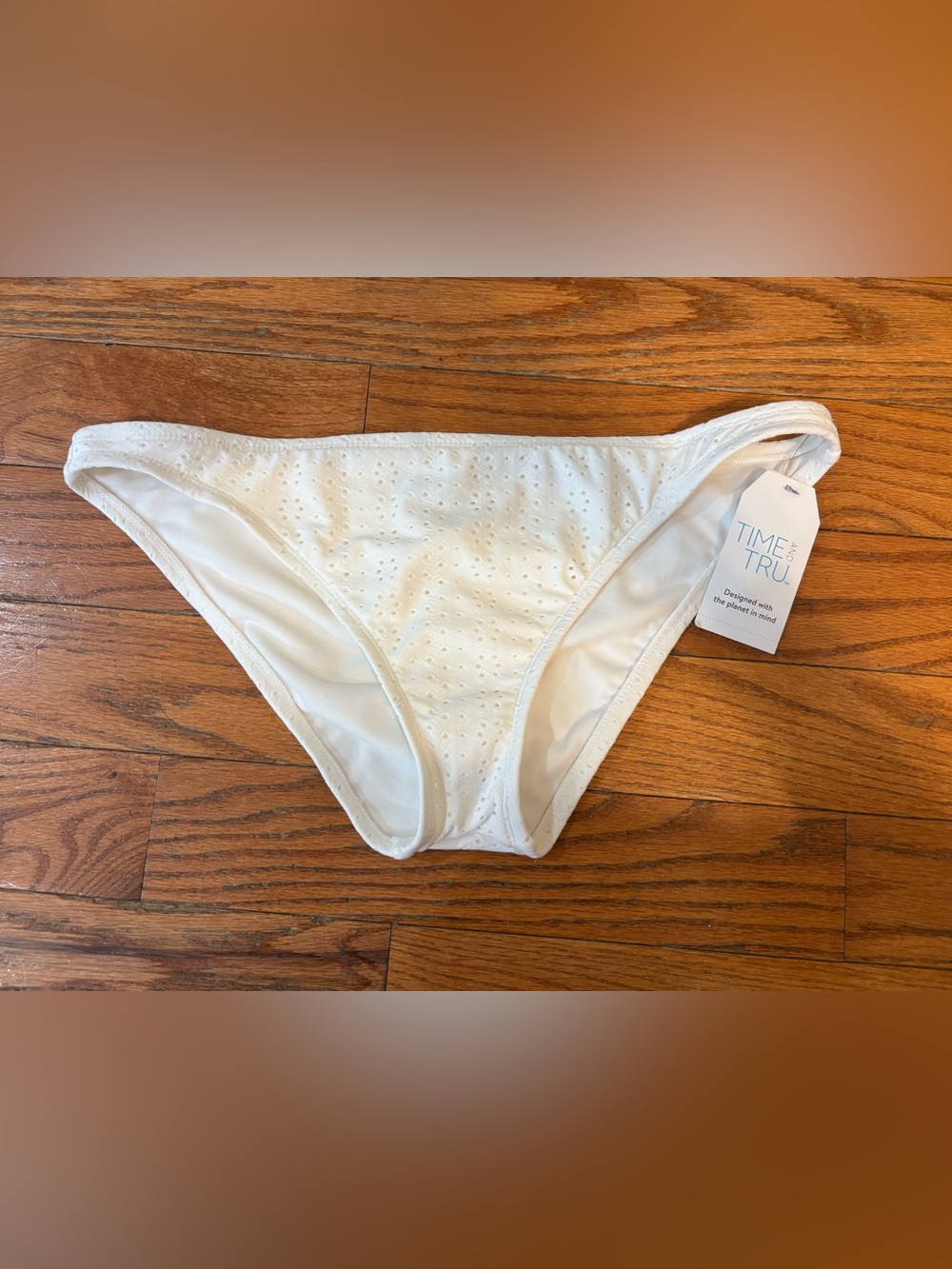 NWT Time and Tru White Eyelet Bikini Bottom high leg, low rise, cheeky large